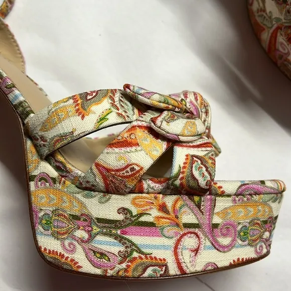 Antonio Melani Bindi Linen Bow Platform Dress Sandals Size 9.5M