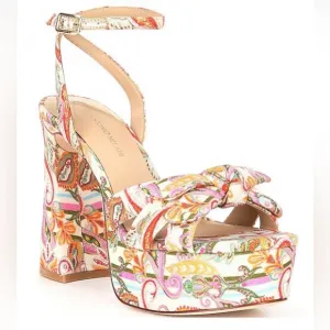 Antonio Melani Bindi Linen Bow Platform Dress Sandals Size 9.5M