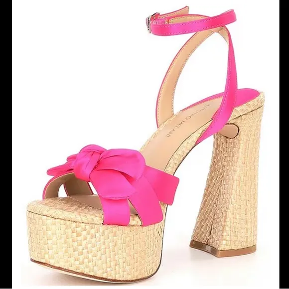 Antonio Melani Bindi Satin Bow Raffia Platform Sandals