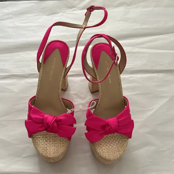Antonio Melani Bindi Satin Bow Raffia Platform Sandals