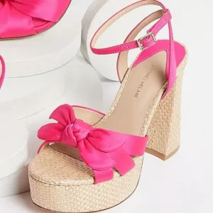Antonio Melani Bindi Satin Bow Raffia Platform Sandals