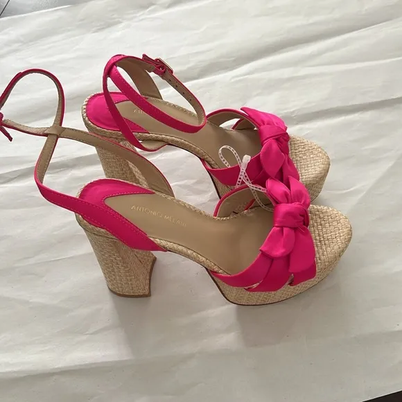 Antonio Melani Bindi Satin Bow Raffia Platform Sandals