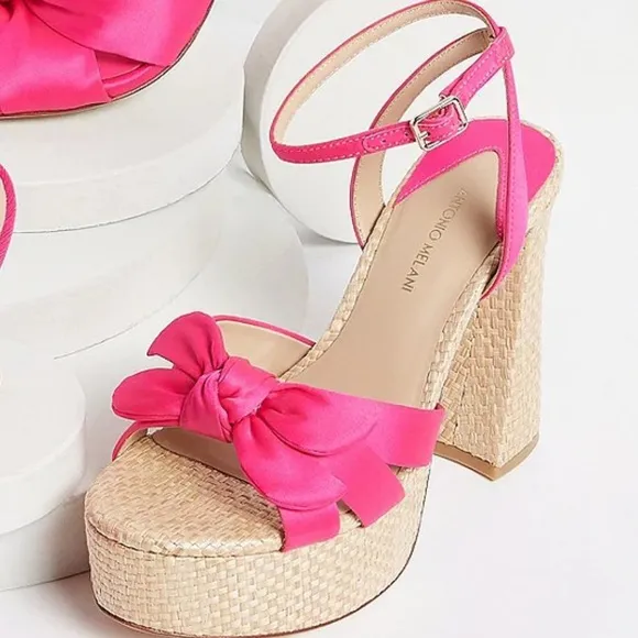 Antonio Melani Bindi Satin Bow Raffia Platform Sandals