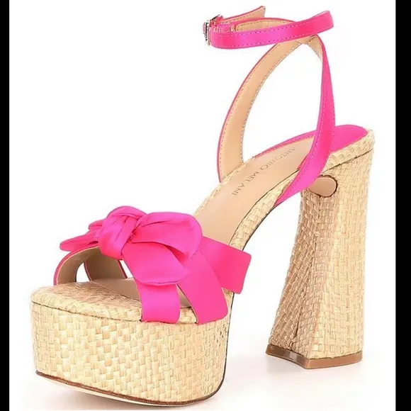 Antonio Melani Bindi Satin Bow Raffia Platform Sandals