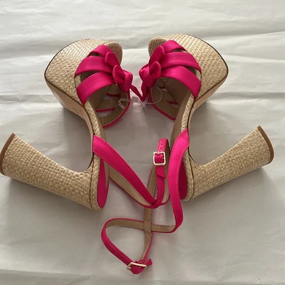 Antonio Melani Bindi Satin Bow Raffia Platform Sandals