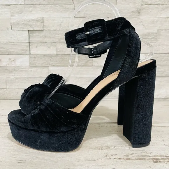 Antonio Melani × Nicola Bathie Emilia Black Velvet Rose Platform Sandals Sz 10