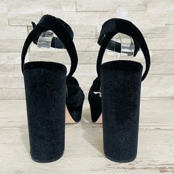 Antonio Melani × Nicola Bathie Emilia Black Velvet Rose Platform Sandals Sz 10