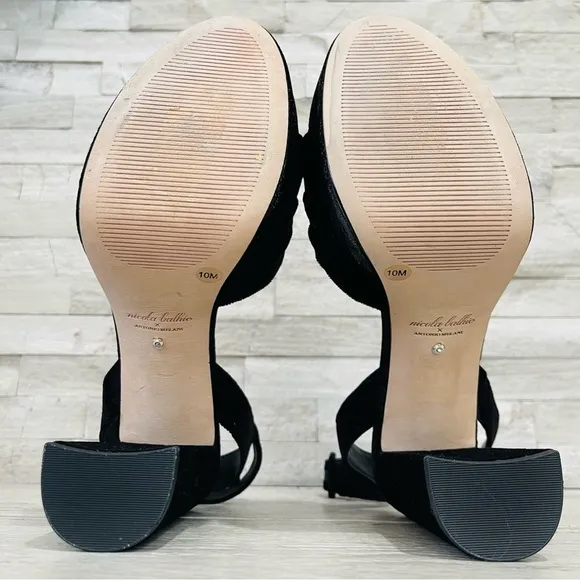 Antonio Melani × Nicola Bathie Emilia Black Velvet Rose Platform Sandals Sz 10