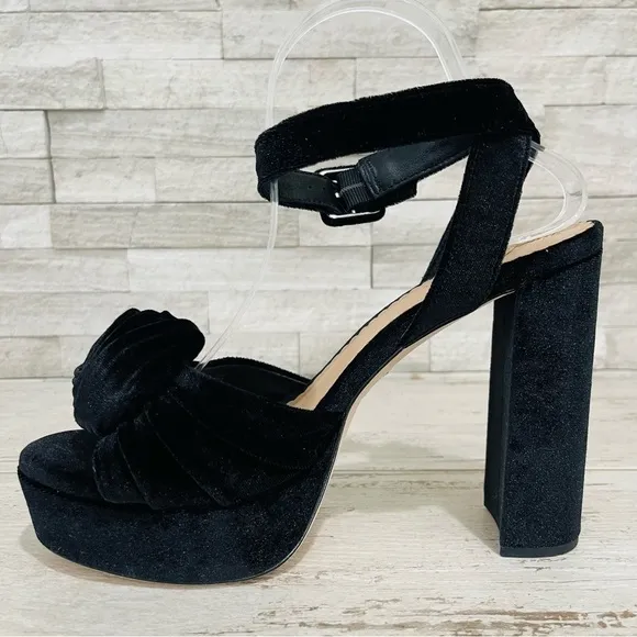 Antonio Melani × Nicola Bathie Emilia Black Velvet Rose Platform Sandals Sz 10