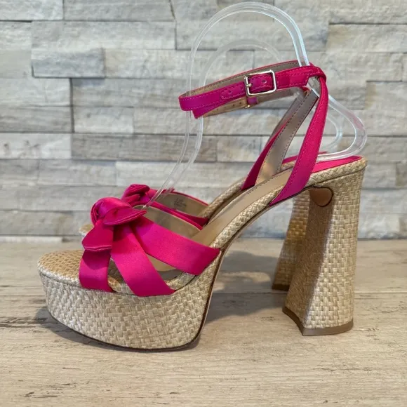 Antonio Melani Women’s Bindi Pink Satin Bow Raffia Platform Sandals NEW