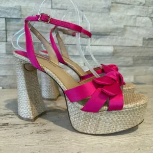 Antonio Melani Women’s Bindi Pink Satin Bow Raffia Platform Sandals NEW