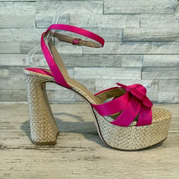Antonio Melani Women’s Bindi Pink Satin Bow Raffia Platform Sandals NEW