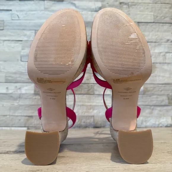 Antonio Melani Women’s Bindi Pink Satin Bow Raffia Platform Sandals NEW