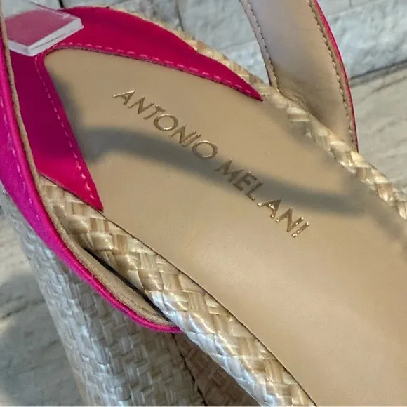 Antonio Melani Women’s Bindi Pink Satin Bow Raffia Platform Sandals NEW