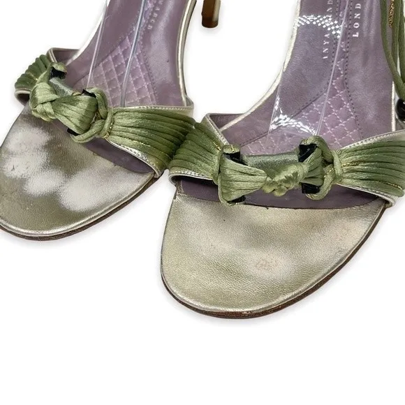 Anya Hindmarch‎ Green Gold Tie Up Sandal Heels Silk Size 40/9.5