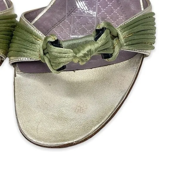 Anya Hindmarch‎ Green Gold Tie Up Sandal Heels Silk Size 40/9.5