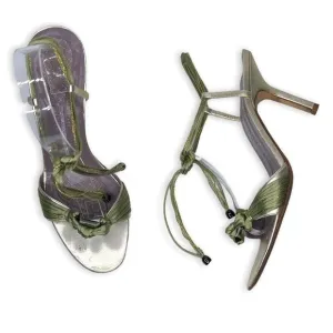 Anya Hindmarch‎ Green Gold Tie Up Sandal Heels Silk Size 40/9.5