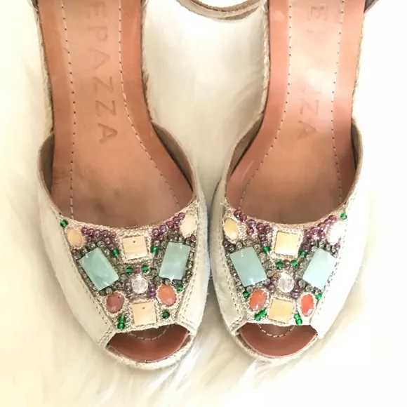 Apepazza Wedge Sandals stones &amp; beads‎ Boho Style