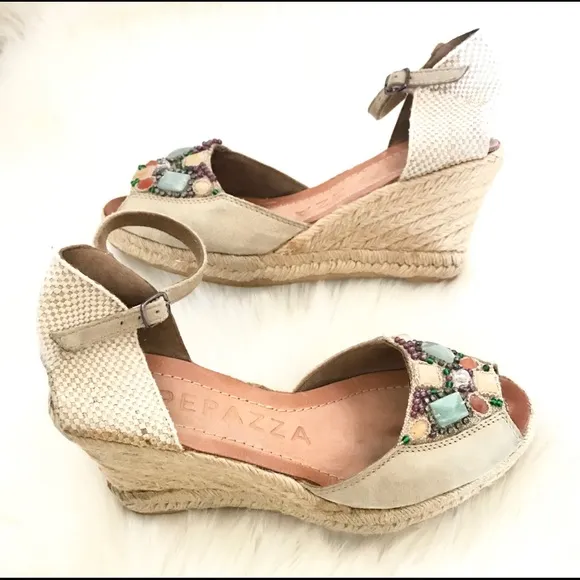 Apepazza Wedge Sandals stones &amp; beads‎ Boho Style