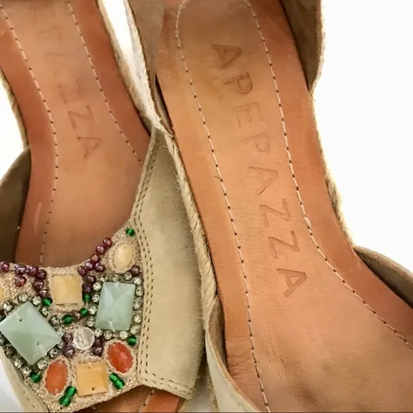 Apepazza Wedge Sandals stones &amp; beads‎ Boho Style