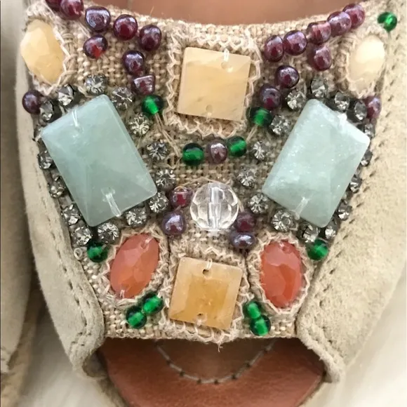 Apepazza Wedge Sandals stones &amp; beads‎ Boho Style