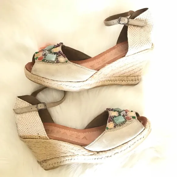 Apepazza Wedge Sandals stones &amp; beads‎ Boho Style