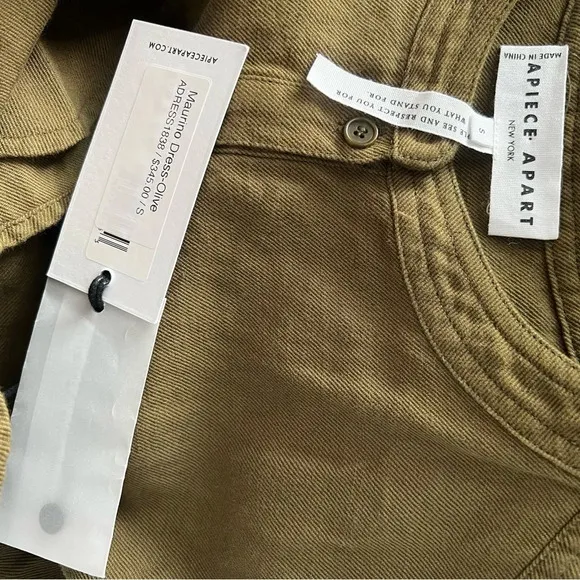 Apiece Apart Maurino Drop Waist Mini Dress Olive Shift Mini Overall New Small