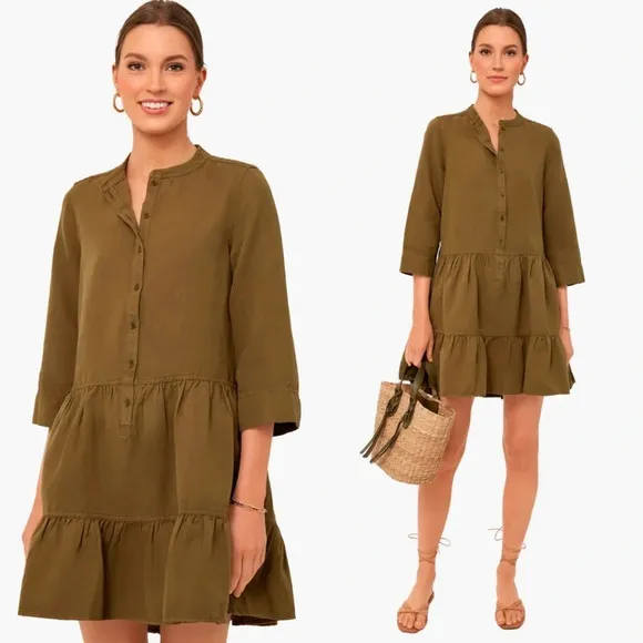 Apiece Apart Maurino Drop Waist Mini Dress Olive Shift Mini Overall New Small