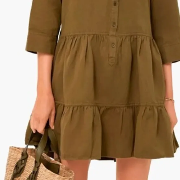 Apiece Apart Maurino Drop Waist Mini Dress Olive Shift Mini Overall New Small