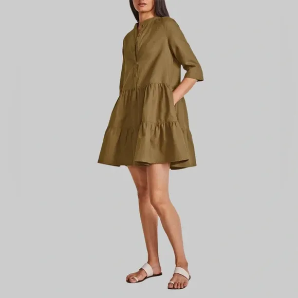 Apiece Apart Maurino Drop Waist Mini Dress Olive Shift Mini Overall New Small