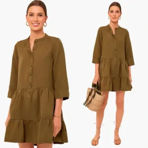 Apiece Apart Maurino Drop Waist Mini Dress Olive Shift Mini Overall New Small