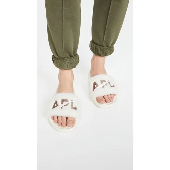 APL: Athletic Propulsion Labs Shearling Slides - Pristine/Almond Size 9