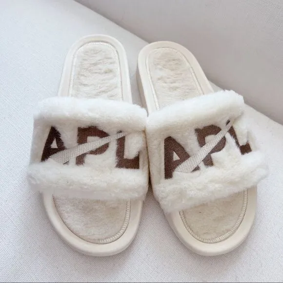 APL: Athletic Propulsion Labs Shearling Slides - Pristine/Almond Size 9