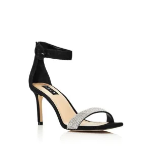 AQUA Womens Black Rhinestones Seven Square Toe Stiletto Leather Sandals 9.5 M