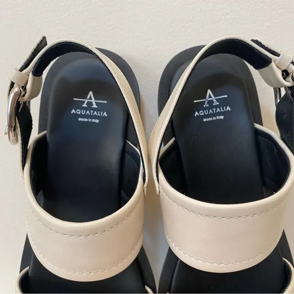 Aquatalia | Joni Leather Sporty Slingback Sandals in Eggshell Ivory Sz 9M