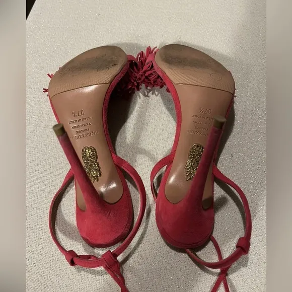 Aquazurra 37.5 Wild Thing Pink Ankle Tie Sandals