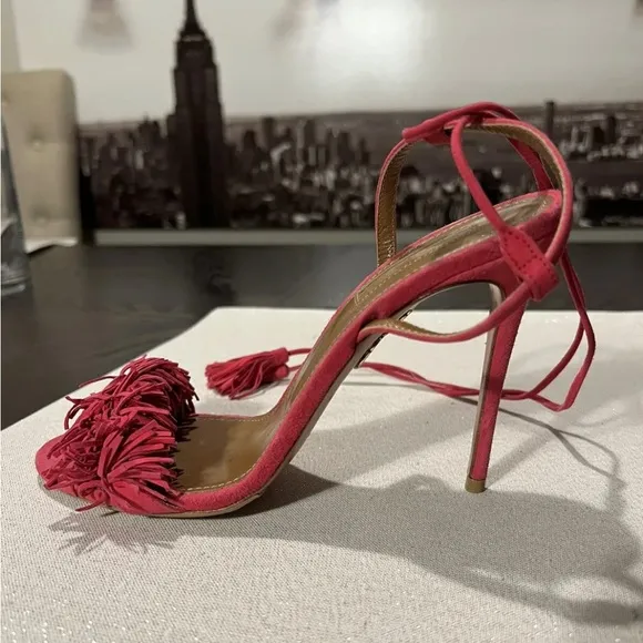 Aquazurra 37.5 Wild Thing Pink Ankle Tie Sandals