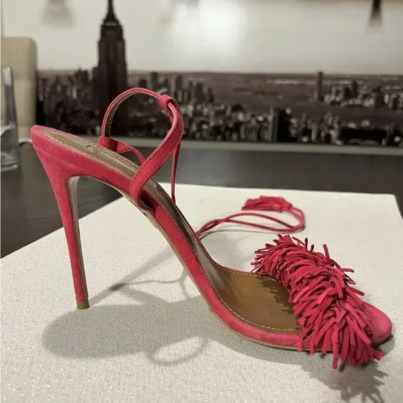 Aquazurra 37.5 Wild Thing Pink Ankle Tie Sandals