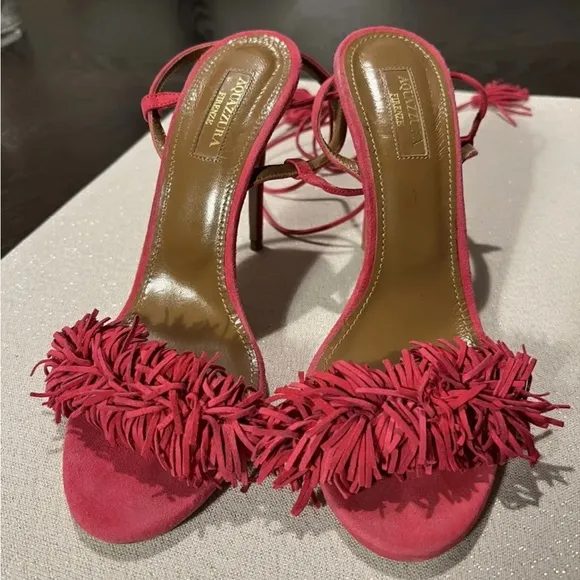 Aquazurra 37.5 Wild Thing Pink Ankle Tie Sandals