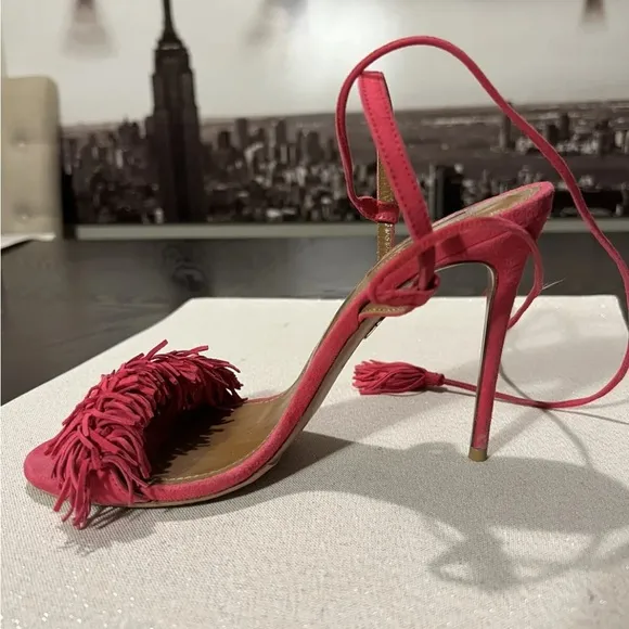 Aquazurra 37.5 Wild Thing Pink Ankle Tie Sandals