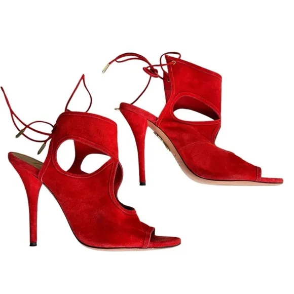 AQUAZZURA Red &quot;Sexy Thing&quot; Suede Sandals sz 40 (US 10)