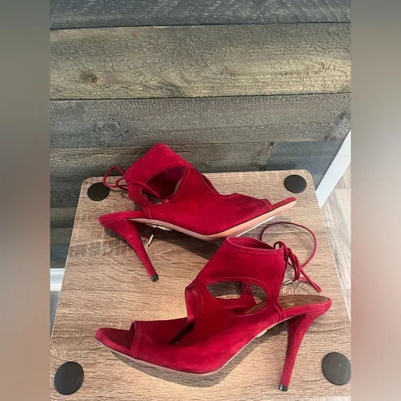 AQUAZZURA Red &quot;Sexy Thing&quot; Suede Sandals sz 40 (US 10)