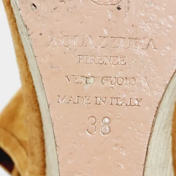 Aquazzura Sexy Thing Suede Wedge Sandal Cognac Brown Lace Back Heels B461