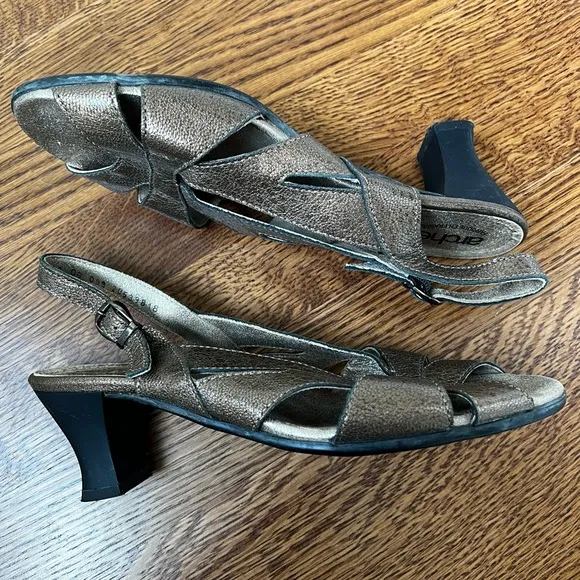 ARCHE Bronze Leather Sling Back Sandals France Feminine Heels Cut Out 39