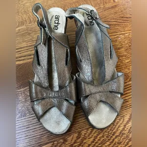 ARCHE Bronze Leather Sling Back Sandals France Feminine Heels Cut Out 39