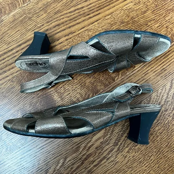 ARCHE Bronze Leather Sling Back Sandals France Feminine Heels Cut Out 39