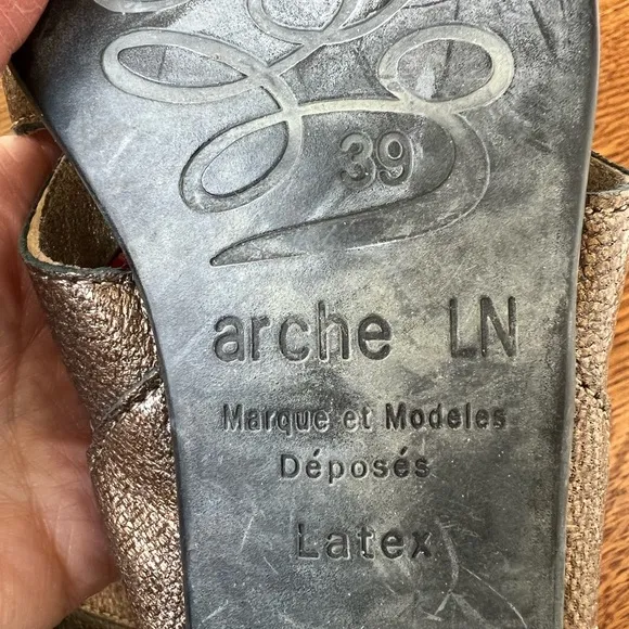 ARCHE Bronze Leather Sling Back Sandals France Feminine Heels Cut Out 39