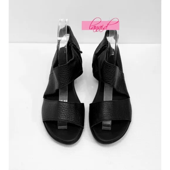Arche Jaylhy Sandals Black Leather Low Heels Strappy Cut-Out Cutouts Edgy Travel