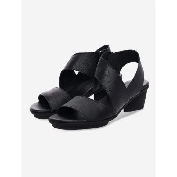 Arche Jaylhy Sandals Black Leather Low Heels Strappy Cut-Out Cutouts Edgy Travel