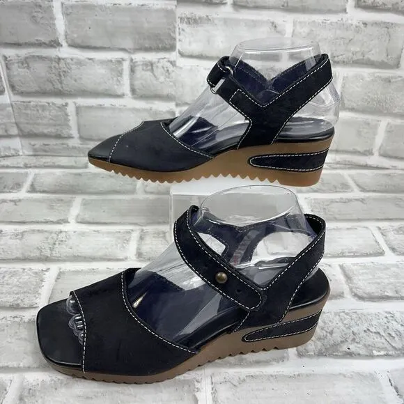 ARCHE Women's Size 8.5 US- 39 EU Nubuck Suede Wedge Adjustable Sandals